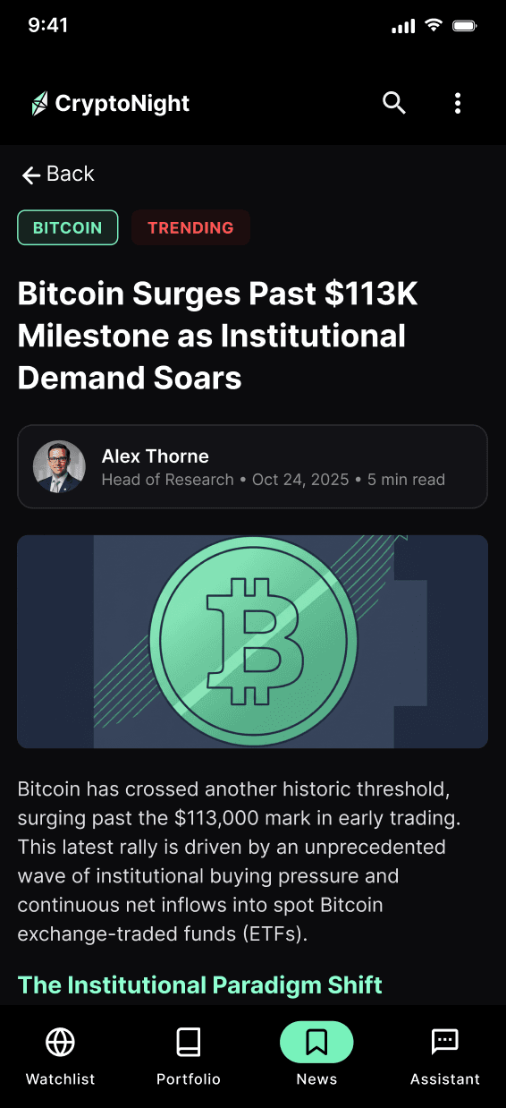 CryptoNight article detail screen in dark mode