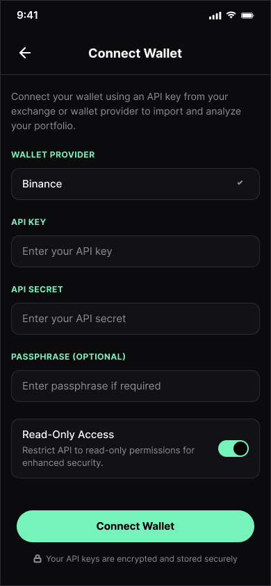Pantalla de conexión de billetera de CryptoNight