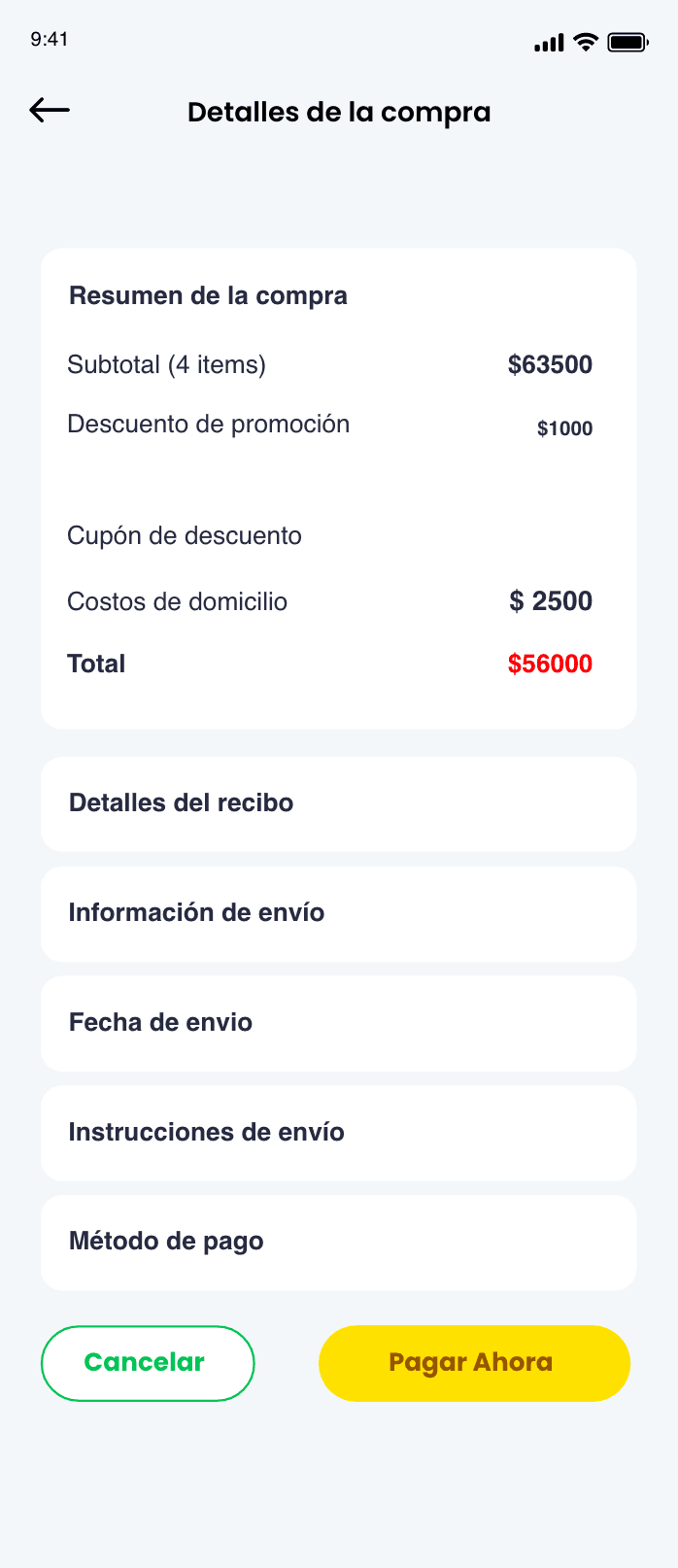Mi Plaza checkout screen