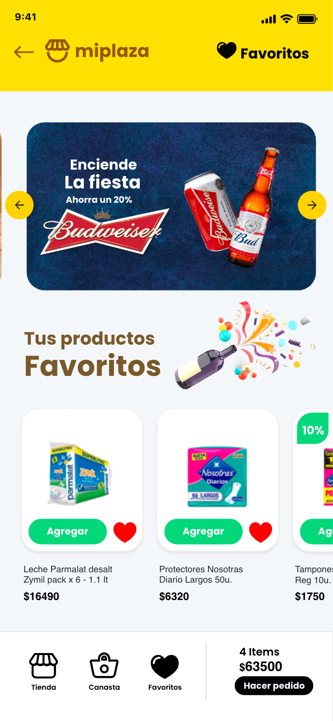 Mi Plaza favorites screen