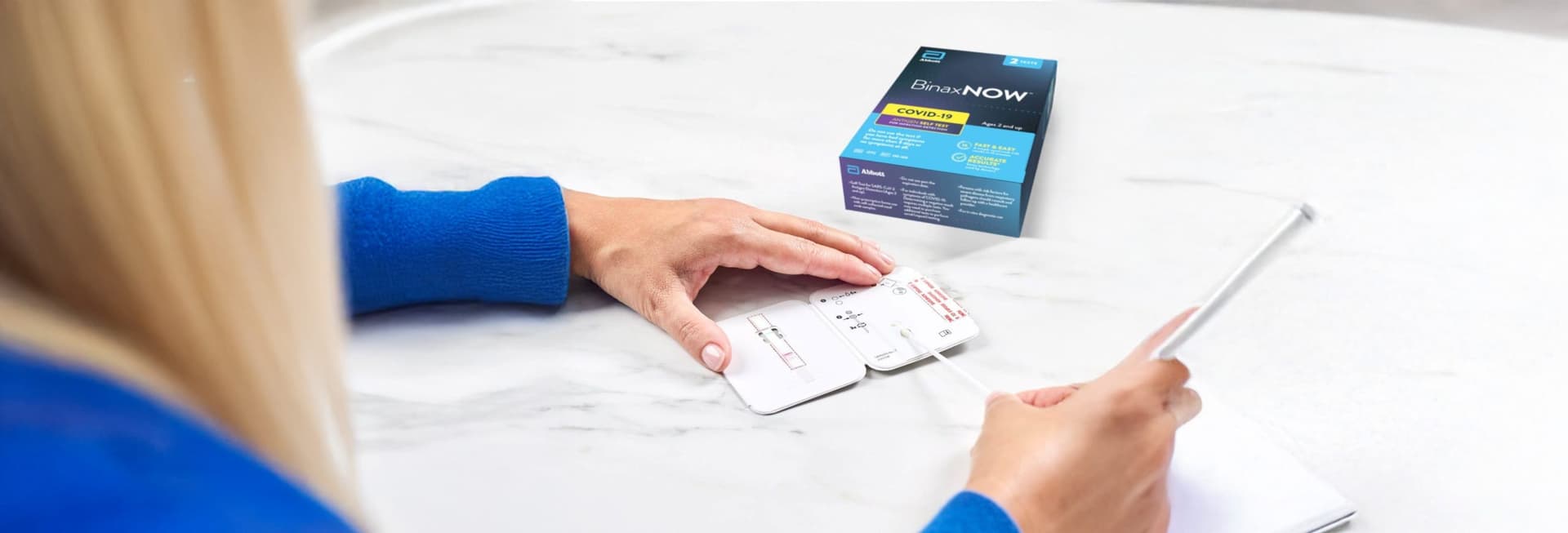 Prueba de COVID-19 BinaxNOW usada en casa